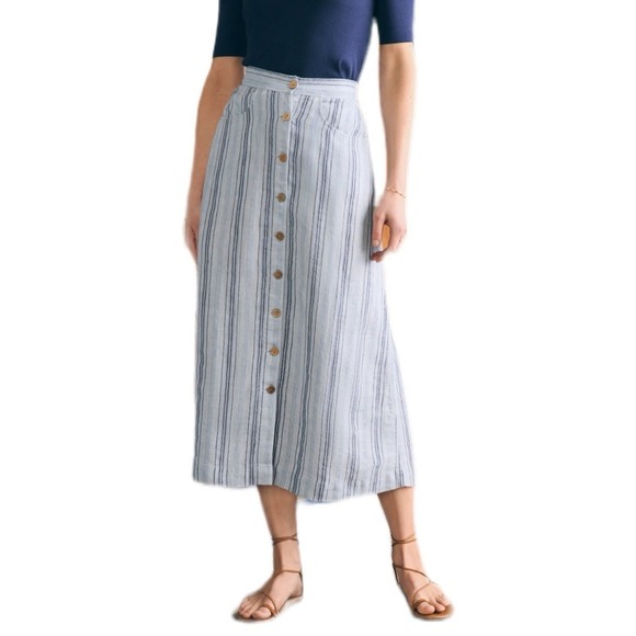 Faherty Women's La Jolla Linen Front Button‎ Maxi Skirt Striped Pockets M NWT - Picture 1 of 11